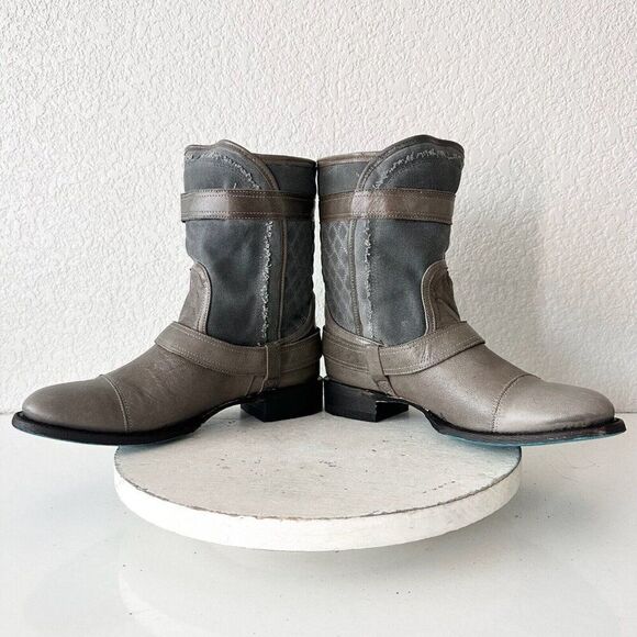 Lane Boots Women’s Gray Leather Canvas Mid-Calf Western Moto Style Zip Size 8.5 - Picture 8 of 13